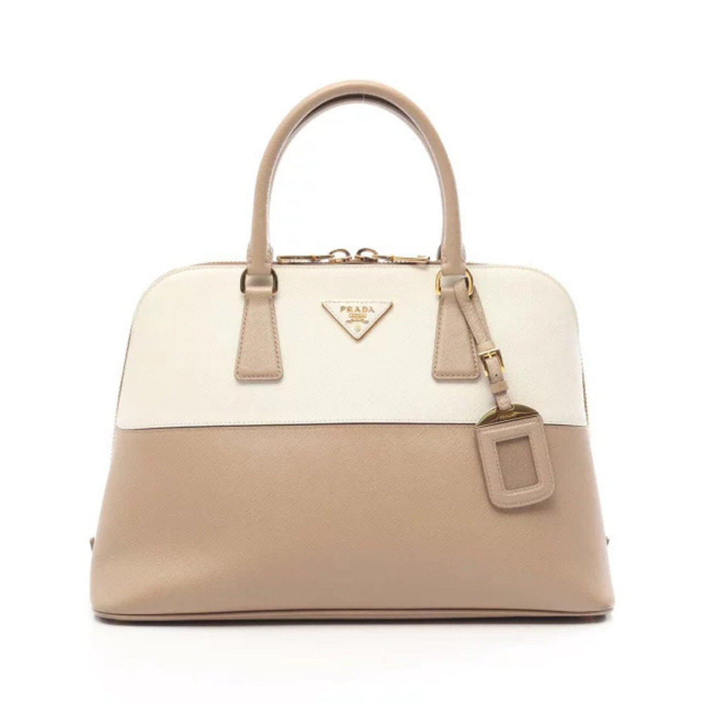 Prada Bicolor Handbag Saffiano Leather White Beige Cream